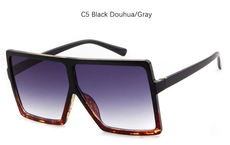 Женские солнцезащитные очки больших размеров, модные, новинка, брендовые, с большой квадратной оправой, с плоским верхом, солнцезащитные очки, женские, Ретро стиль, полностью черные солнцезащитные очки