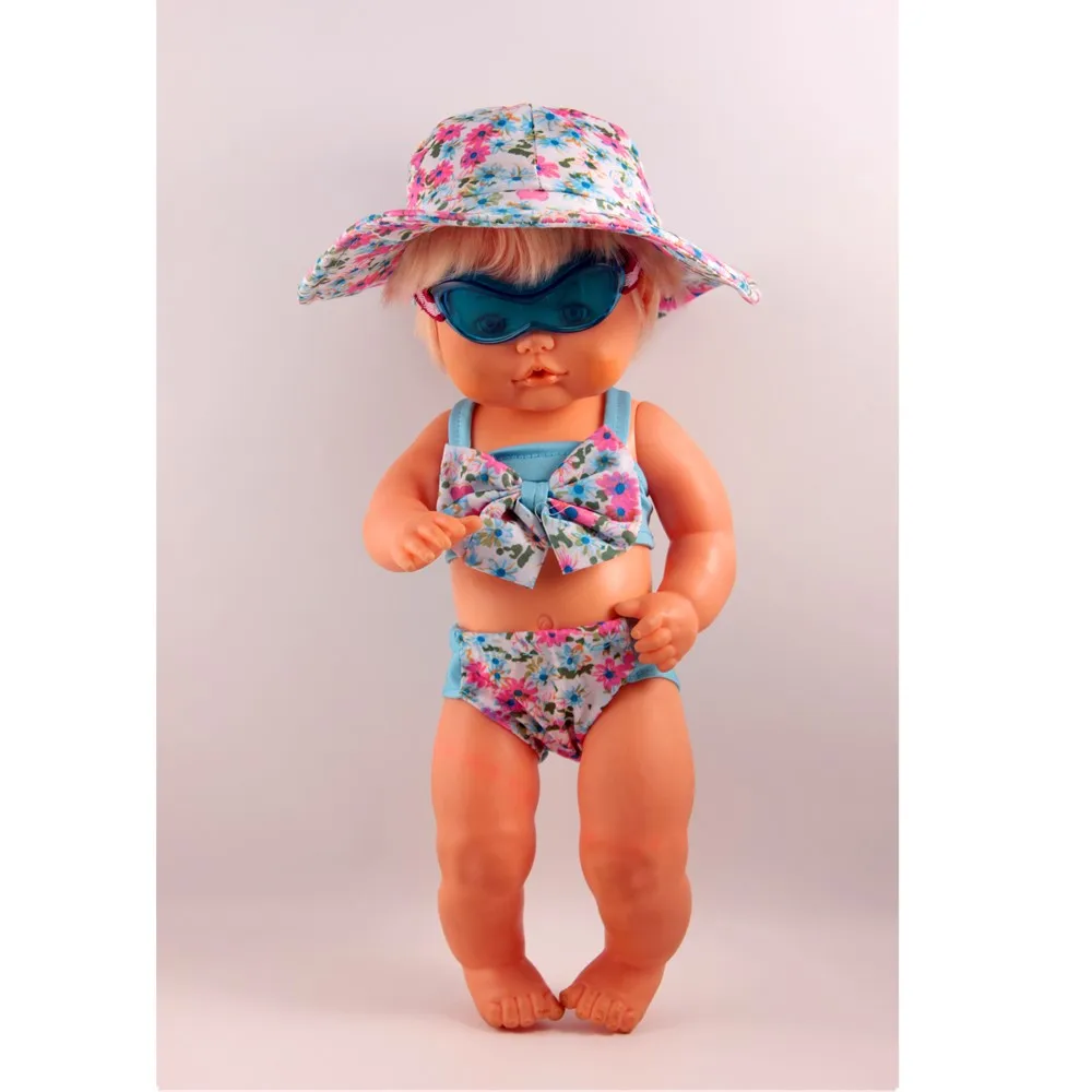Купальники для кукол 41 см Nenuco Doll y su Hermanita бикини со шляпой синие гуглы комплекты 16