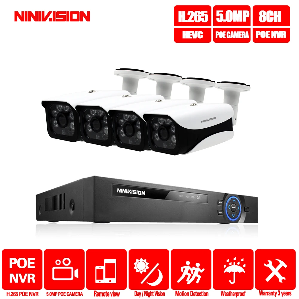 H.265 8CH 5MP CCTV камера система POE NVR комплект 3,6 мм объектив Крытый Открытый водонепроницаемый 5MP POE IP камера система видеонаблюдения
