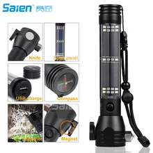 9 в 1 Многофункциональный светодио дный фонарик 18650 Батарея Мощность Bank Солнечное Мощность ed Компас Открытый Спорт аварийного выживания инструмент