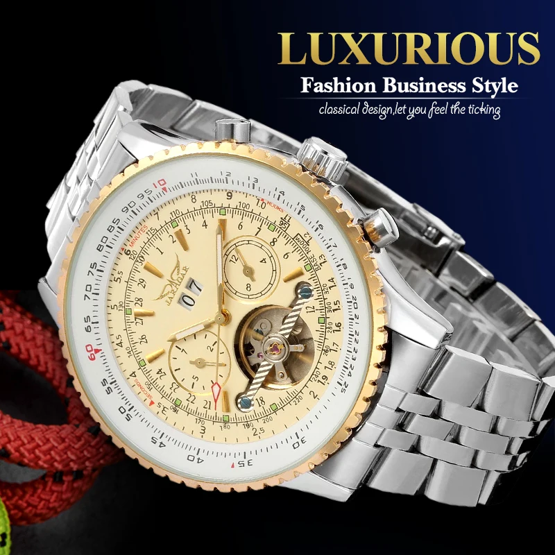 

JARGAR Brand Automatic Fashion Dress Wristwatch Round Dial Mechanical Watches with Stainless Steel Band for Men