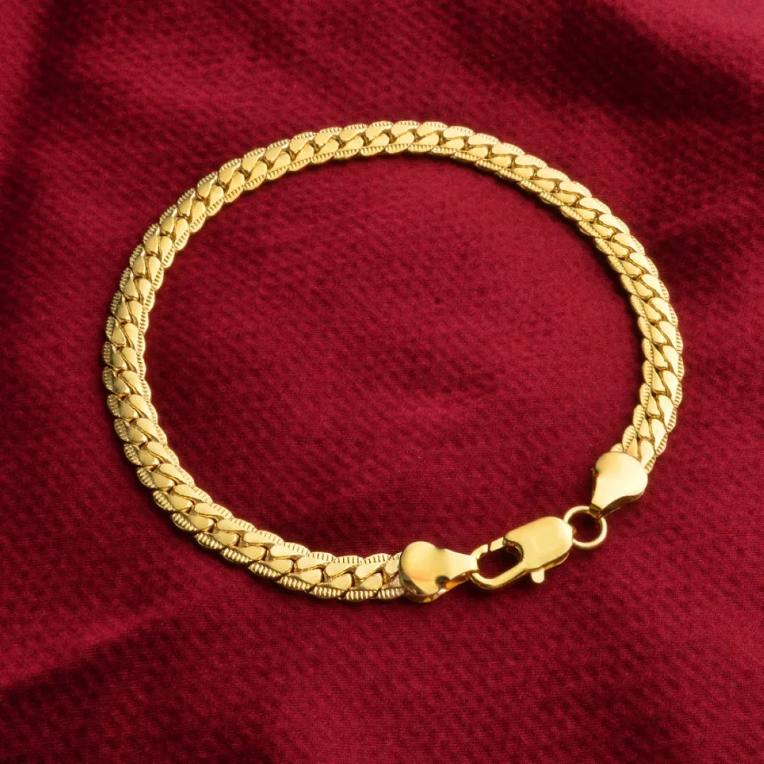 Men Flat Snake Bone 18K Gold Plated Curb Chain Fashion Bangle Bracelet