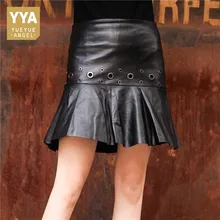 Юбки из натуральной кожи женские черные из натуральной овчины женские с высокой талией уличная одежда наивысшего качества женские мини-юбки в стиле панк