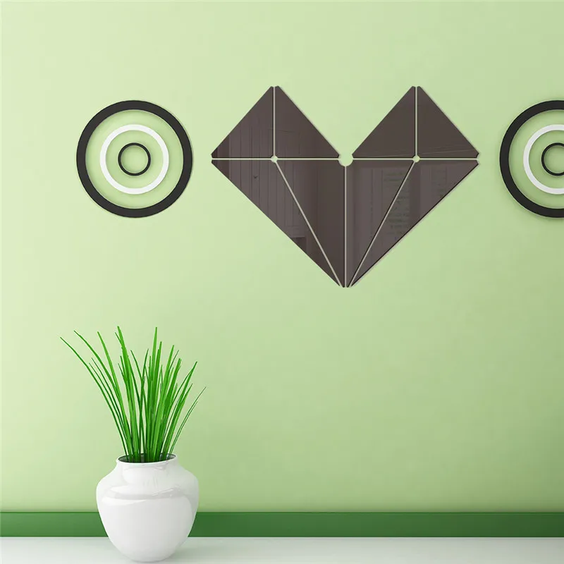 Geométrica en forma de corazón espejo de pared pegatinas citas acrílico 3D pared pegatinas decoración del hogar salón pegatinas pared