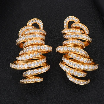 

GODK Monaco Design Luxury Tornado Sandstorm Statement Earrings For Women Wedding Cubic Zircon Party Dubai Bridal Jewelry