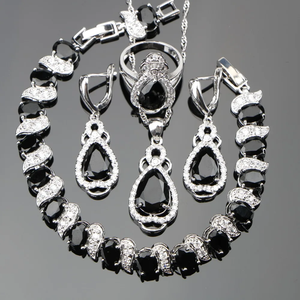 

Zircon Silver 925 Costume Wedding Jewelry Sets Women Charms Bracelets Pendants Necklaces Rings Earrings With Stones Set Gift Box