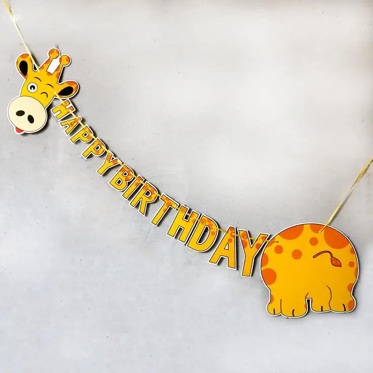 

1 Set Cute Happy Birthday Banner Animal Dinosaur Giraffe Cow Pig Banner Garlandfor Boy Girls Kids Birthday Party Decoration