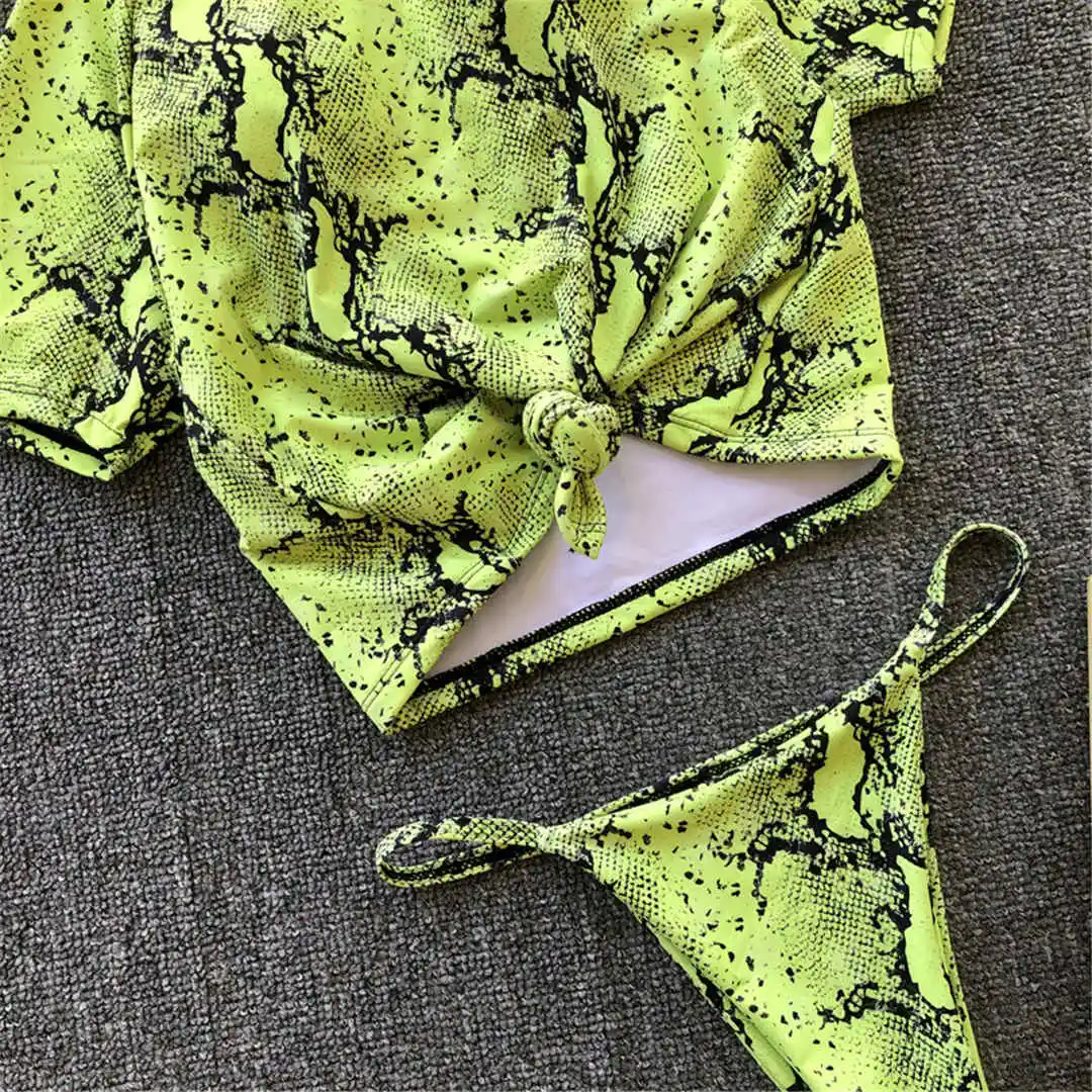 Спортивный бикини с коротким рукавом и узлом,, женская одежда для плавания, женский купальный костюм, комплект бикини из двух предметов, Бразильский купальный костюм V851