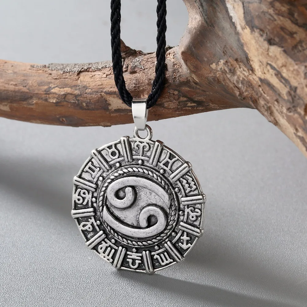 

CHENGXUN Antique Men Necklace Cancer Karkat Zodiac Jewelry Constellation Necklace Norse Viking Pendant Astrology Slavic Necklace