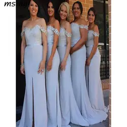 Элегантное платье подружки невесты в стиле русалки с открытыми плечами Разделение длинной боковой Дешевые Длинные свадебные платья с