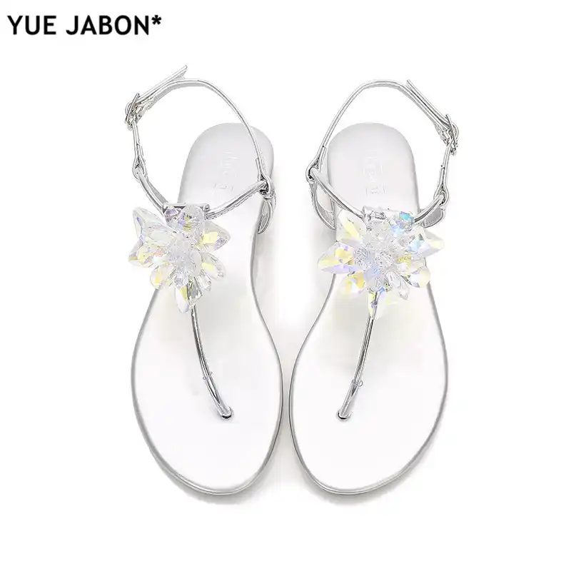 white flip flops with rhinestones