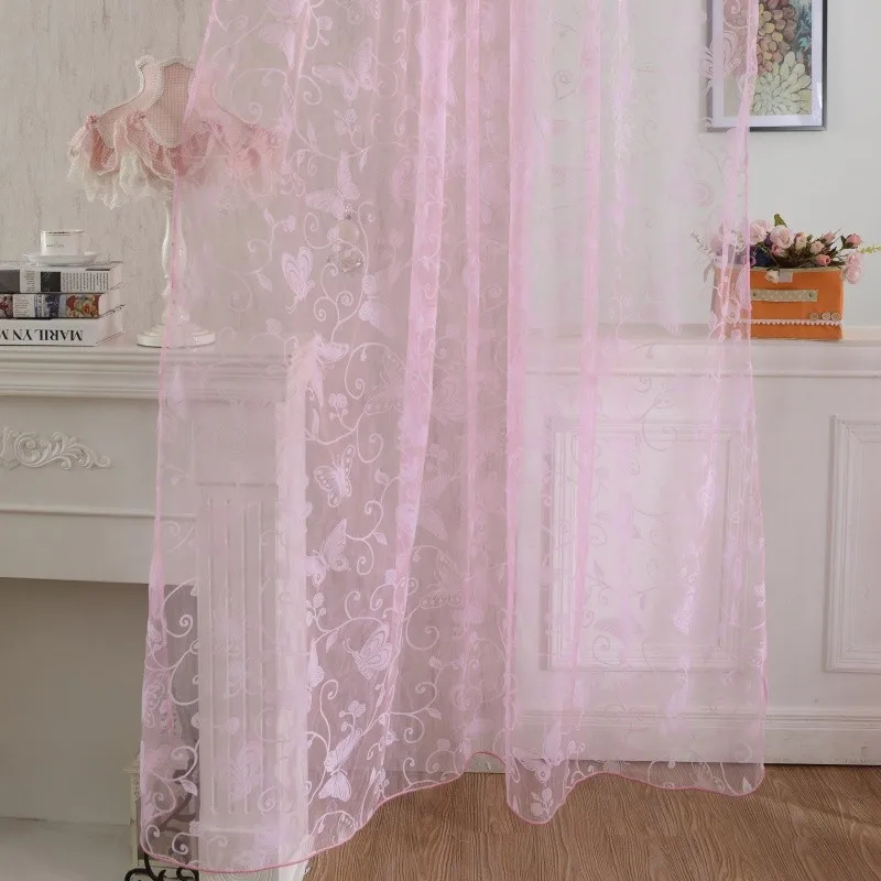 Оконная занавеска фиолетовая бабочка тюль Burnout вуаль ткань прозрачная отвесная гостиная экранирующая занавеска s для гостиной