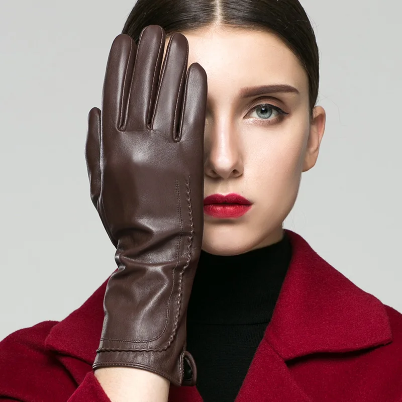 KLSS Brand Genuine Leather Women Gloves Fashion Elegant High Quality Goatskin Glove Autumn Winter Keep Warm Fingers Style 31