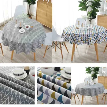 

Nordic Simple Style Tablecloth Cotton Linen Round Plaid Pattern Tablecloth Dust Proof Table Cover for Kitchen Dinning Table 150