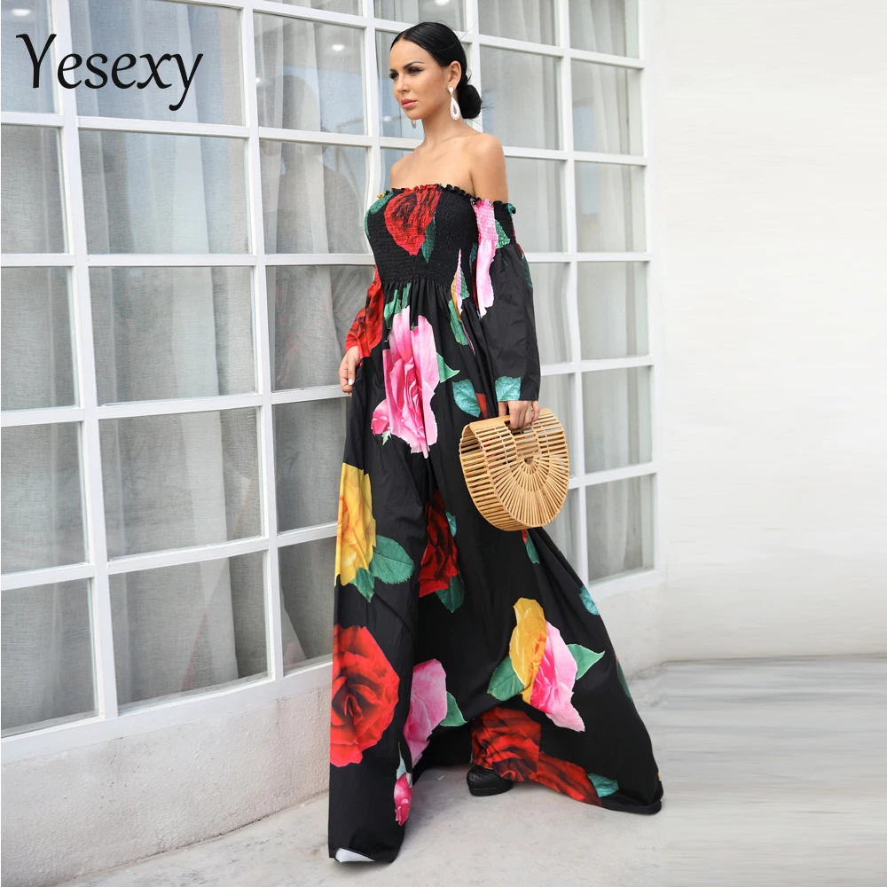 Yesexy женское сексуальное платье с цветочным принтом, с открытыми плечами, с открытой спиной, с длинным рукавом, элегантное платье VR18421