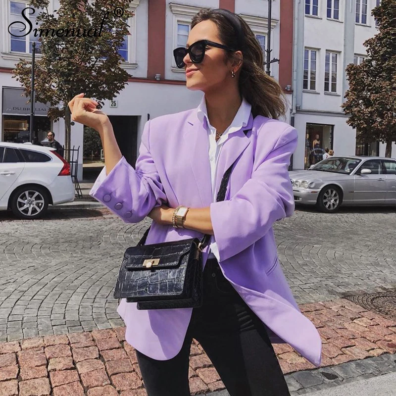 

Simenual Fashion Office Lady Blazers Long Sleeve Casual Solid Violet Jakets 2019 Autumn Winter V Neck Basic Slim Women Blazer
