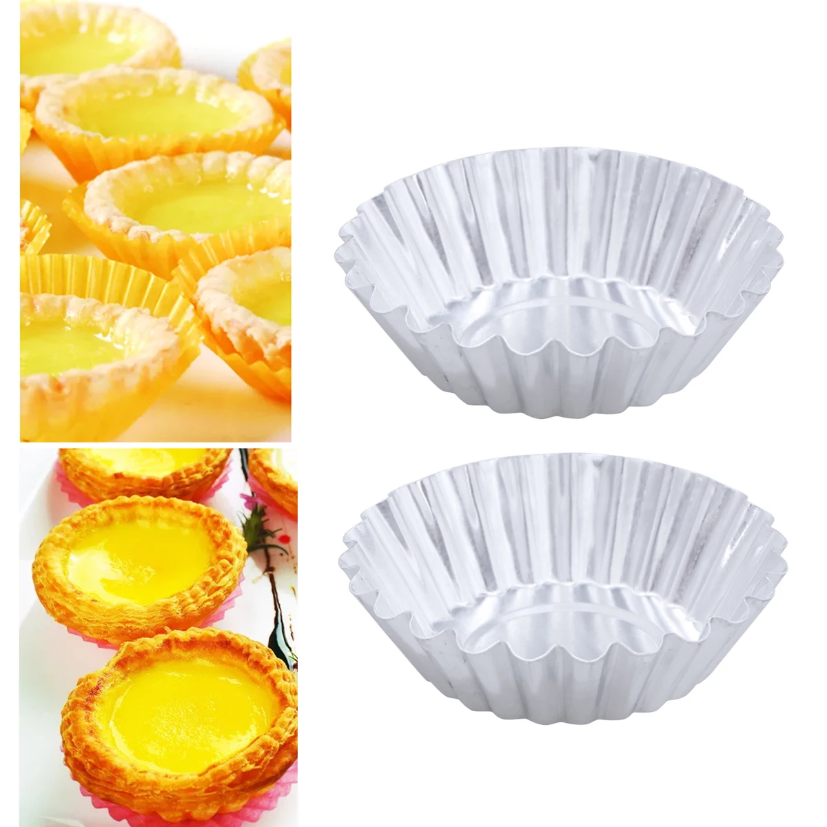 

10pcs Nonstick Egg Tart Mold Ripple Aluminum Alloy Flower Shape Cupcake Muffin Baking Cup Reusable Tartlets Molds Baking Tool