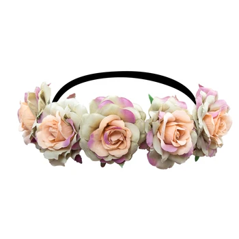 Women Handmade Gradient Rose Flower Wreath Vintage Crown 2