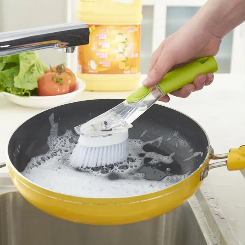 

Kitchen Dish Washing Cleaning Brush with Washing Up Liquid Soap Dispenser Kitchen Utensil Pot Clean Brush 5O0122