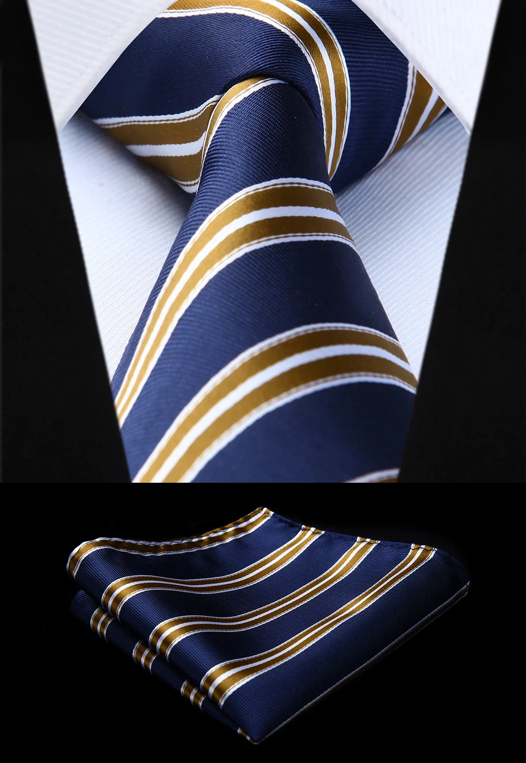 

Woven Classic Tie Necktie Navy Blue Gold Striped 3.4" Silk Tie Party Wedding Handkerchief Set New#TS709V8S