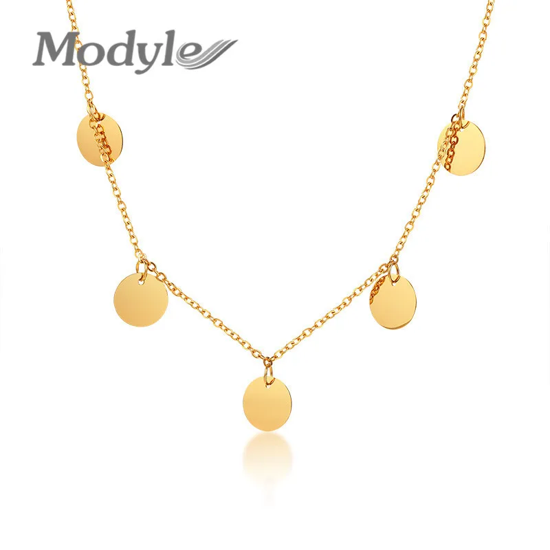 Gold Tone Coin Choker Necklace Women Stainless Steel Colar Accessories