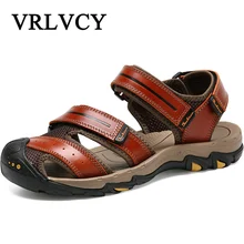 Кожаные мужские сандалии летние кожаные новые пляжные обувь Мужская Удобная Повседневные босоножки