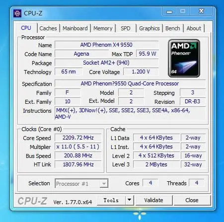 Четырехъядерный процессор AMD Phenom X4 9550 2,2 ГГц HD9550WCJ4BGH Socket AM2