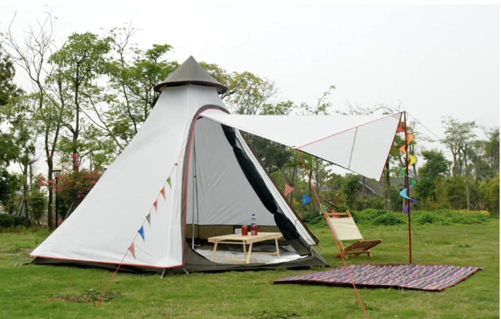 Индийский стиль Пирамида Tipi палатка UNI 10ft двойная дверь водонепроницаемый сетка вигвам Кемпинг роскошный монгольская юрта семья палатка легкий