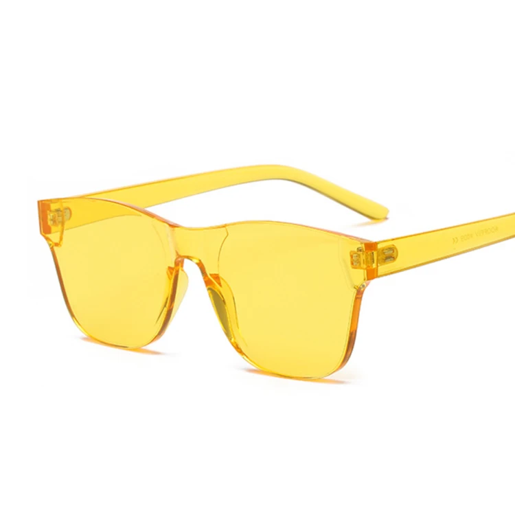 Прозрачные Квадратные Солнцезащитные очки без оправы, женские прозрачные цветные солнцезащитные очки, женские ретро-козырек, зеркальные, прозрачные, желтые, розовые, Oculos De Sol - Цвет линз: Цвет: желтый