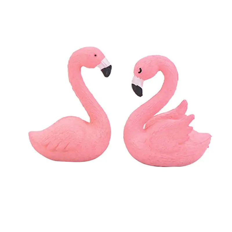 2pc Pink Plastic Decorative Flamingo Fairy Garden Decor Craft Dollhouse Accessory Home Decoration Crafts Figurines Miniatures