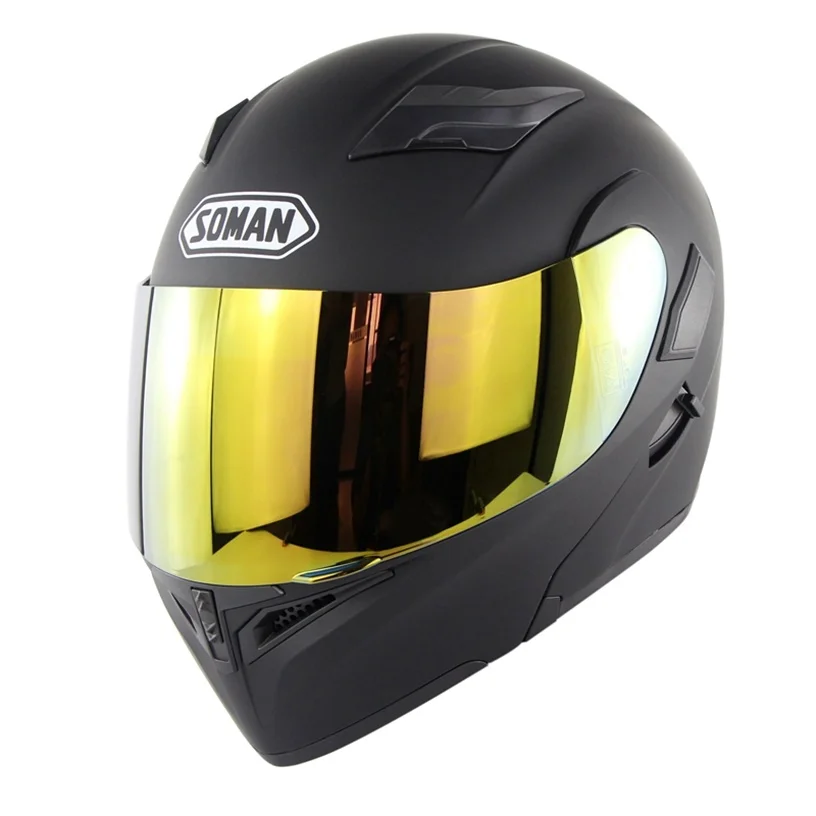 Двойной объектив мотоциклетный шлем со сменными внешними козырьками модель K5 откидной мотоциклетный шлем Capacetes DOT одобренный Soman 955 - Цвет: black golden lens