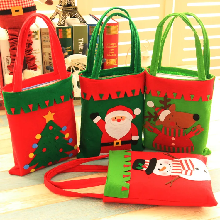 

Snowman Santa Claus Elk Tree Christmas Cloth Bag Cookie Packaging Bags for Biscuits Snack Candy Christmas Party Decoration