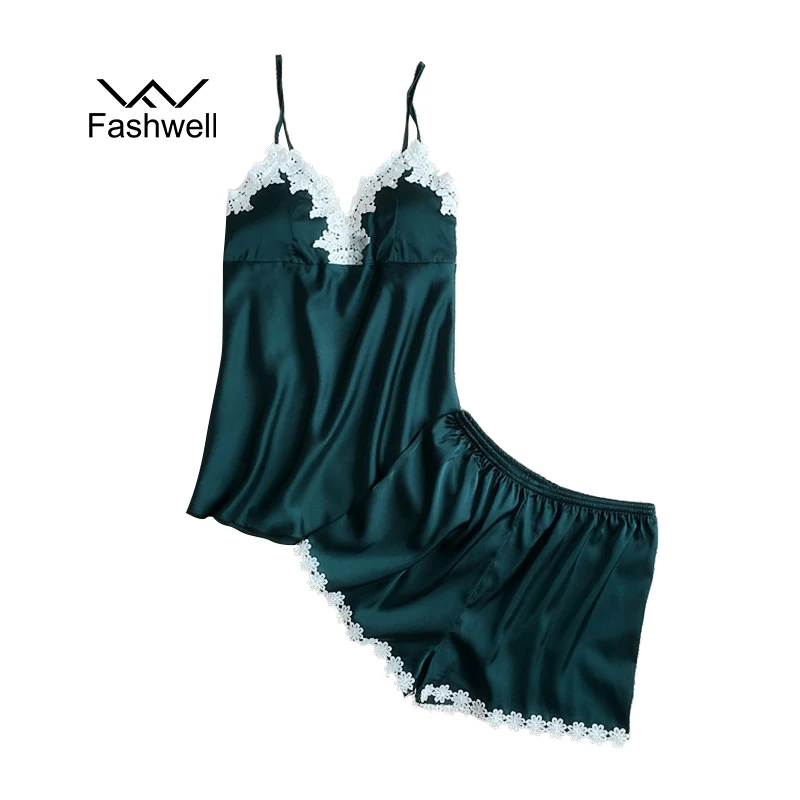 Fashwell новое летнее пикантное Платье Пижама на лямках женский шелковый пояс