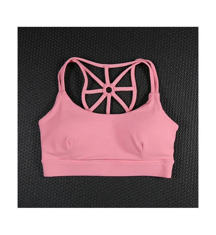 Женский спортивный бюстгальтер на бретельках с открытой спиной для йоги, для бега, высокопрочный нейлоновый бюстгальтер, пуш-ап, сексуальный противоударный, не отскакивает, высокая производительность P053 - Цвет: Розовый