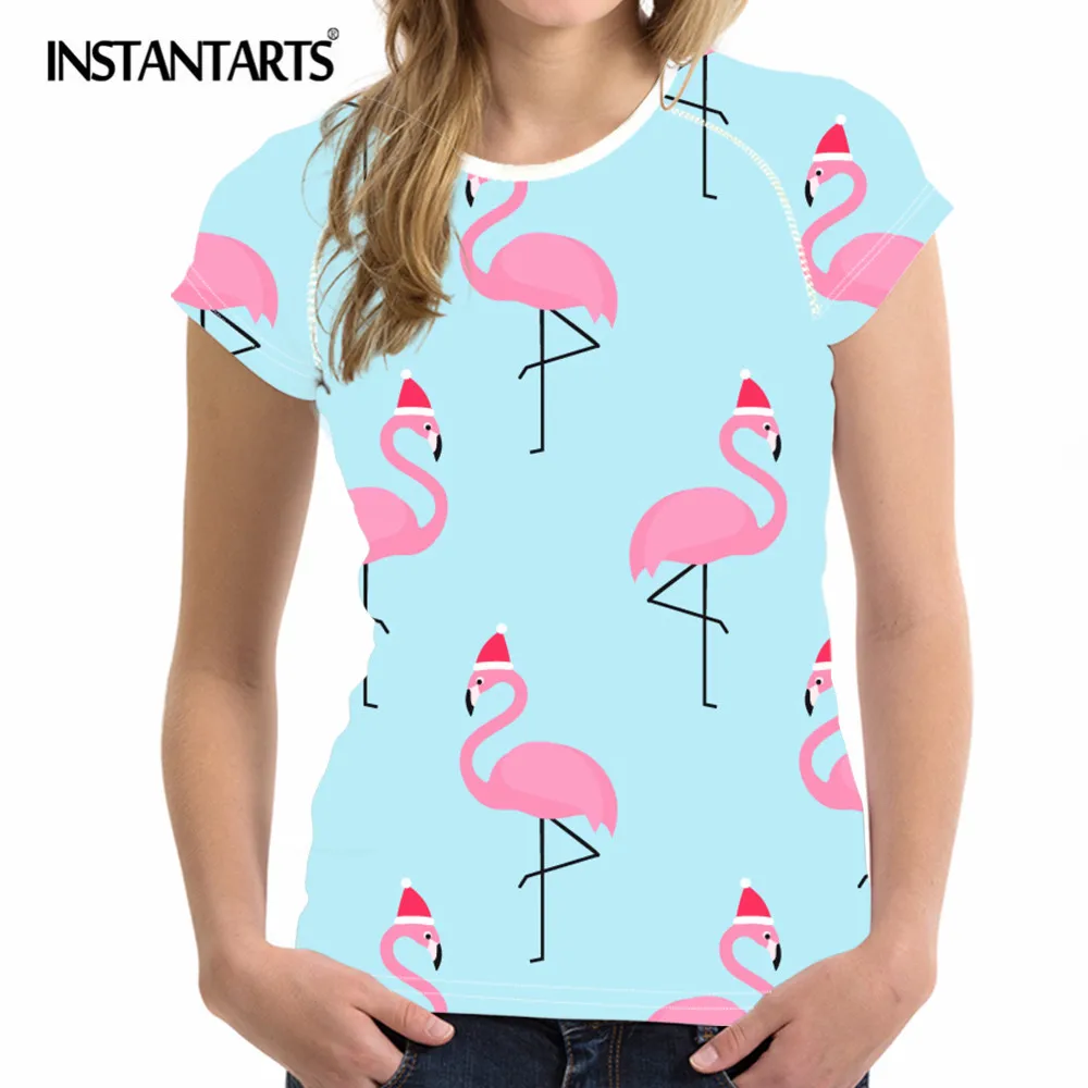 INSTANTARTS 3D Flamingo Pattern Summer Women Short Sleeve T Shirt Brand Clothes Casual Female Tshirt Girls Novelty T-shirt Femme INSTANTARTS 3D Flamingo Pattern Summer Women Short Sleeve T Shirt Brand Clothes Casual Female Tshirt Girls Novelty T-shirt Femme