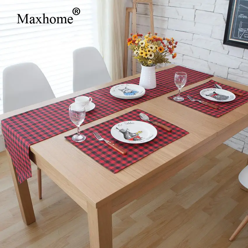 British Art Red And Black Plaid Table Runner Retro Cotton Linen Table