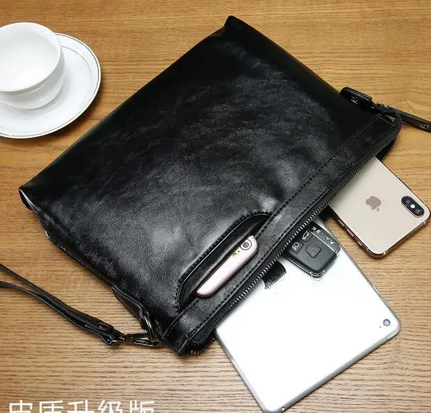 Men's handbags tide large capacity envelope soft leather clutch bag