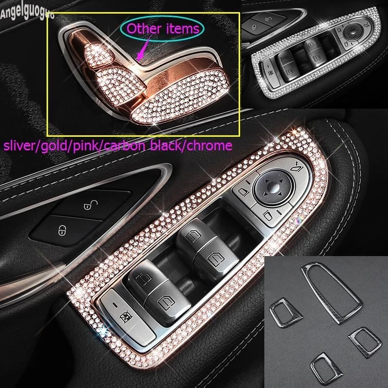 Crystal/Carbon Fiber/Chrome Style For Mercedes Benz C Class W205 GLC X253 LHD Car Window Glasses Lifter Button Cover Switch Trim