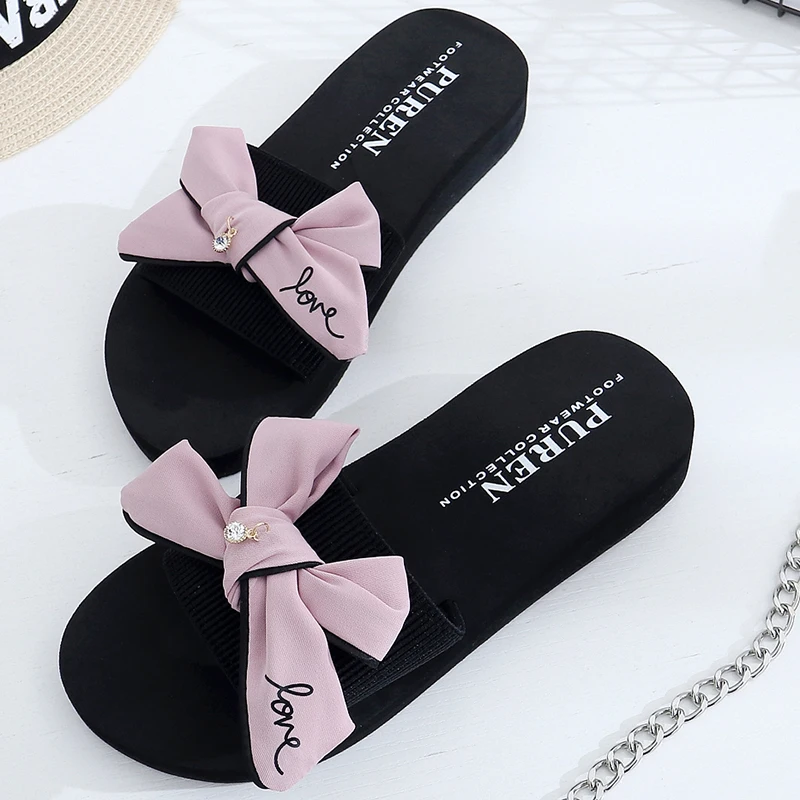 

Litthing Women Wedge Flip Flops Pink Bow Summer Sandals Slipper Outdoor Beach Shoes Fashion Female Casual Slipper Chanclas Mujer