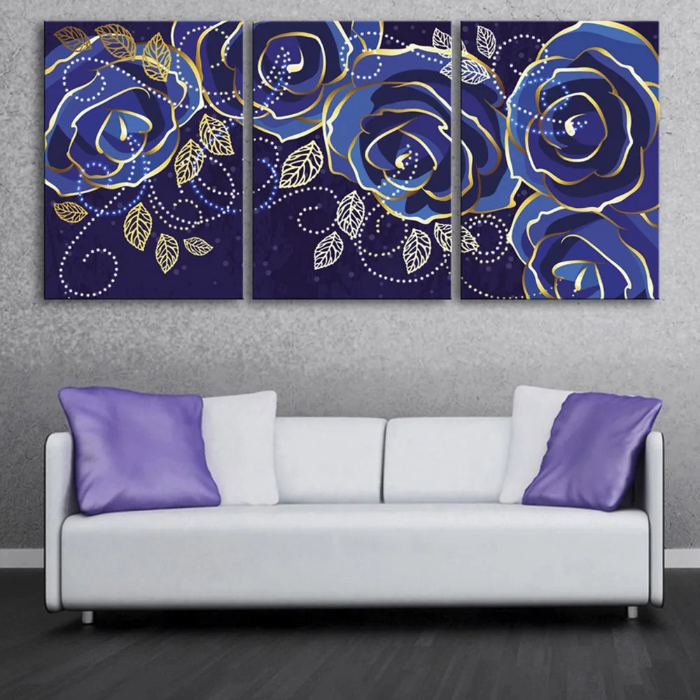 

Stretched Canvas Prints Blue Rose Flash Effect LED Flashing Optical Fiber Print LED Wall Art LED Decorations