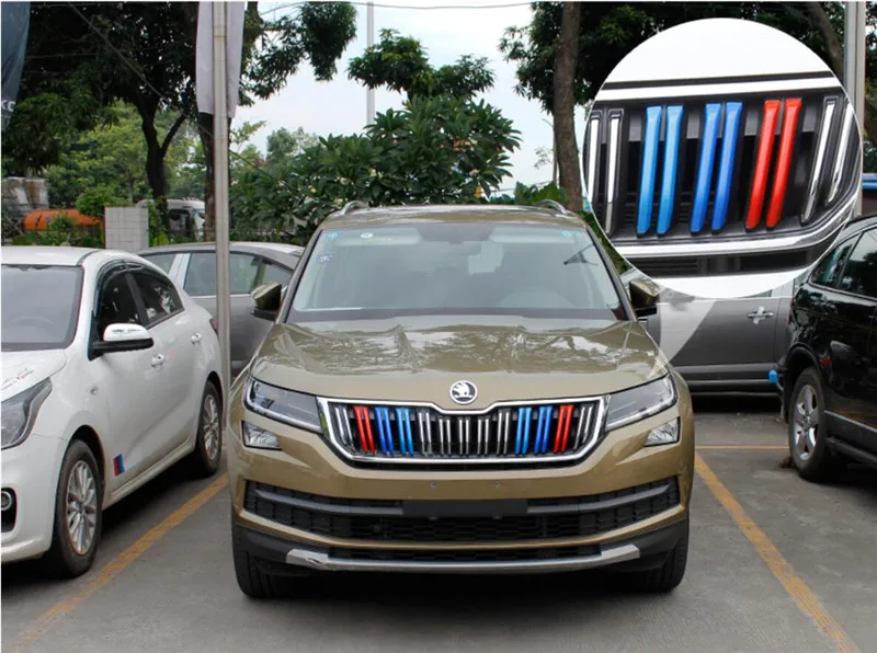 

6Pcs/set ABS Paint In The Grille Decorative Strip Three Color Car Styling Accessories Fit For Skoda Kodiaq 2017 2018