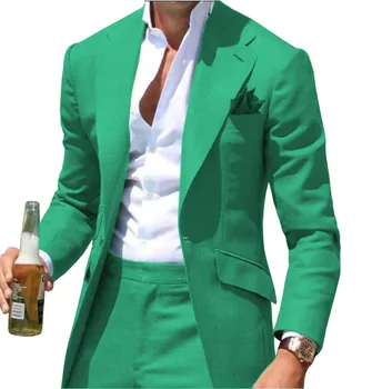 MEJOR PRECIO ❤️ Peak Causal Slim Fit Notched Label Green Chaqueta de traje para hombre, negocios formales para novio de boda, informal (sólo chaqueta) - discount item 5% OFF Ropa hombre