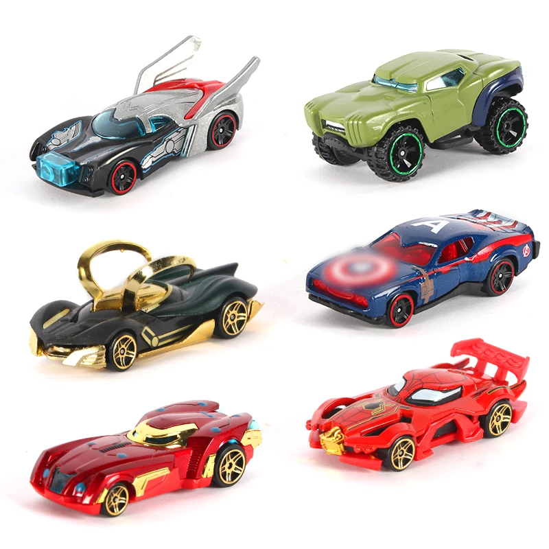  6pcs Metal Toy Cars Venom Super Hero Cars Aquaman Justice Leaguea Diecast 1:64 Alloy Car Loki Hulk Iron Man Cars Collections