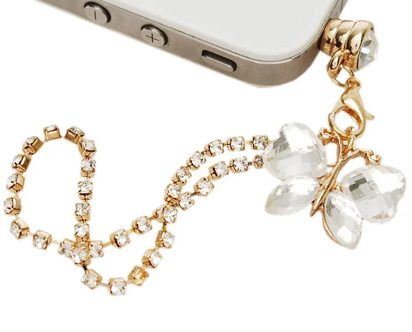 

Crystal Sequins Butterfly Diamond Chain Tassel Phone Dust Plug Earphone Jack Plug for All of 3.5mm Headphone Hole of Phone