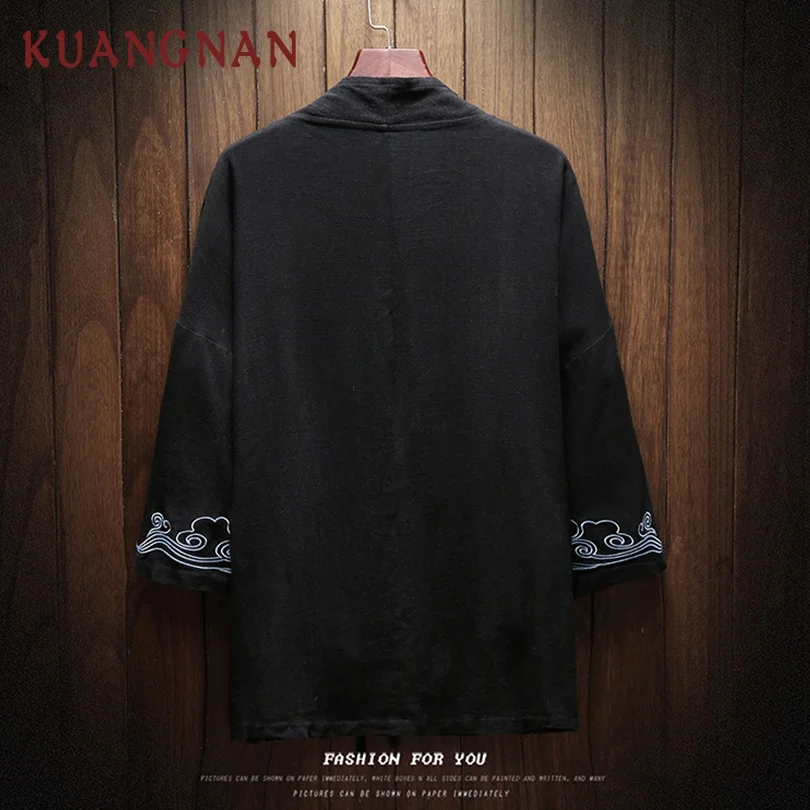 Мужской кардиган с вышивкой KUANGNAN Crane кимоно рубашка 5XL одежда японское летняя
