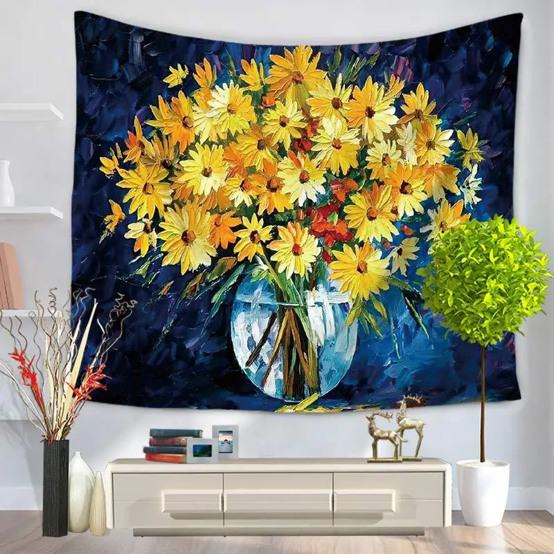 

Home Decorative Wall Hanging Carpet Tapestry Rectangle Bedspread chrysanthemum Flower Tree Painting Pattern GT1060