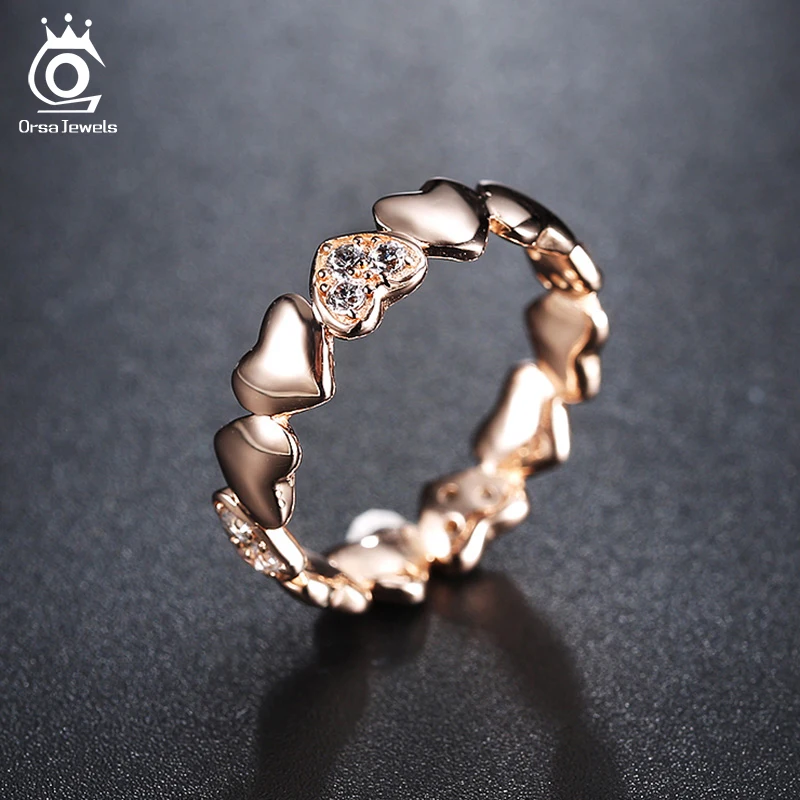 ORSA JEWELS Women's Rings Rose Gold Color & Silver Color 12 PCS AAA Zirconia Simple Elegant Heart Shaped Rings For Party AOR142