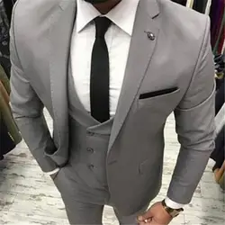 Новый серый мужские костюмы в деловом стиле комплект из 3 предметов (куртка брюки жилет галстук) Высокое качество Slim Fit Блейзер Формальные