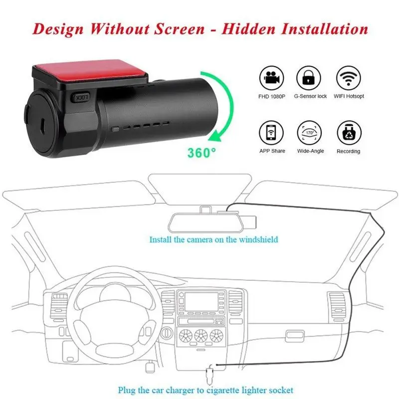 Ночное видение Wi-Fi регистратор движения широкий HD 1080P без экрана Dash Cam Автомобильный видеорегистратор Камера мини WiFi видео регистратор g-сенсор дисплей