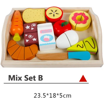 Детские кухонные игрушки, ролевые игры, деревянные игрушки для резки фруктов и овощей, Классические обучающие игрушки для мамы, сада, подарки - Цвет: Mix Set B